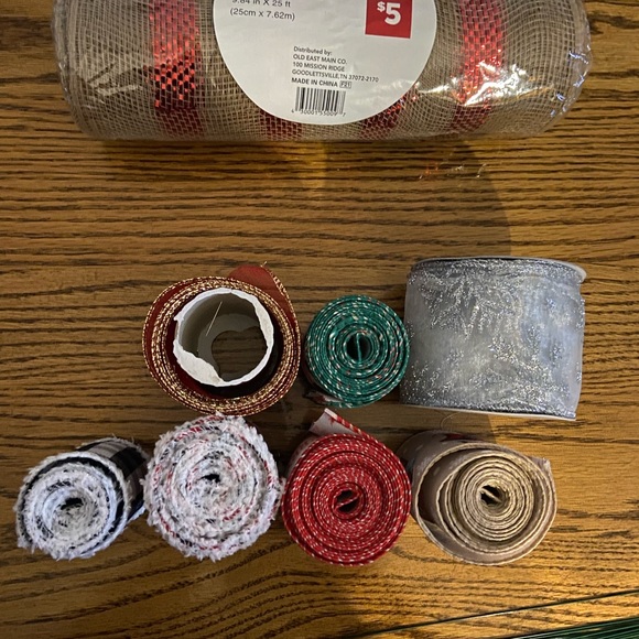 Ribbon lot,  10 inch deco mesh, red & white craft beads and 15 flower wire picks - Picture 2 of 2